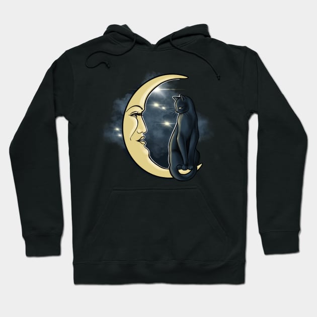 Cat on the moon Hoodie by Huldra Tattoo